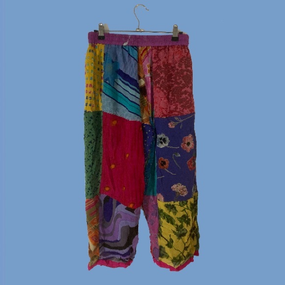 sacred threads mixed print patchwork multicolor lightweight summer pants - Picture 3 of 3